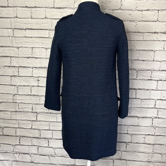 Zara Basic Long Tweed Textured Peacoat Navy Size XS - Picture 5 of 9